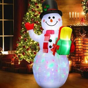 5ft Christmas Inflatables Snowman Outdoor Yard Decor with Rotating LED Lights
